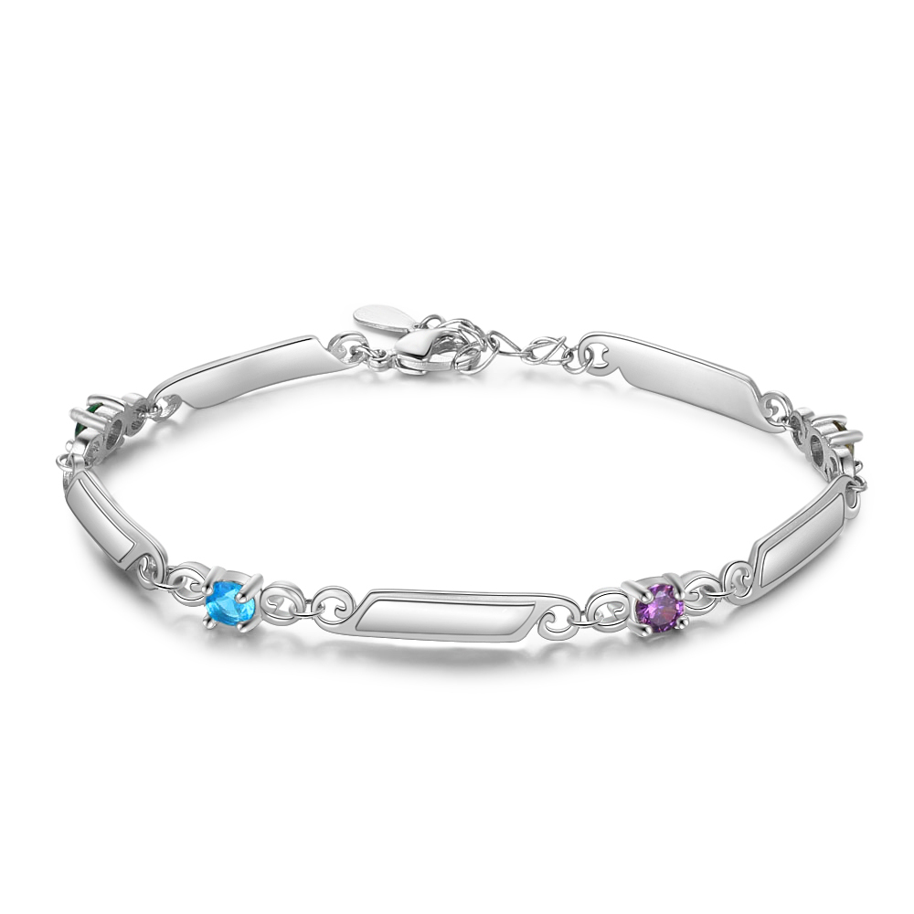 Personalised Bracelet With 4 Birthstones Engraved Names Bracelet Gift For Women-Jessemade AU