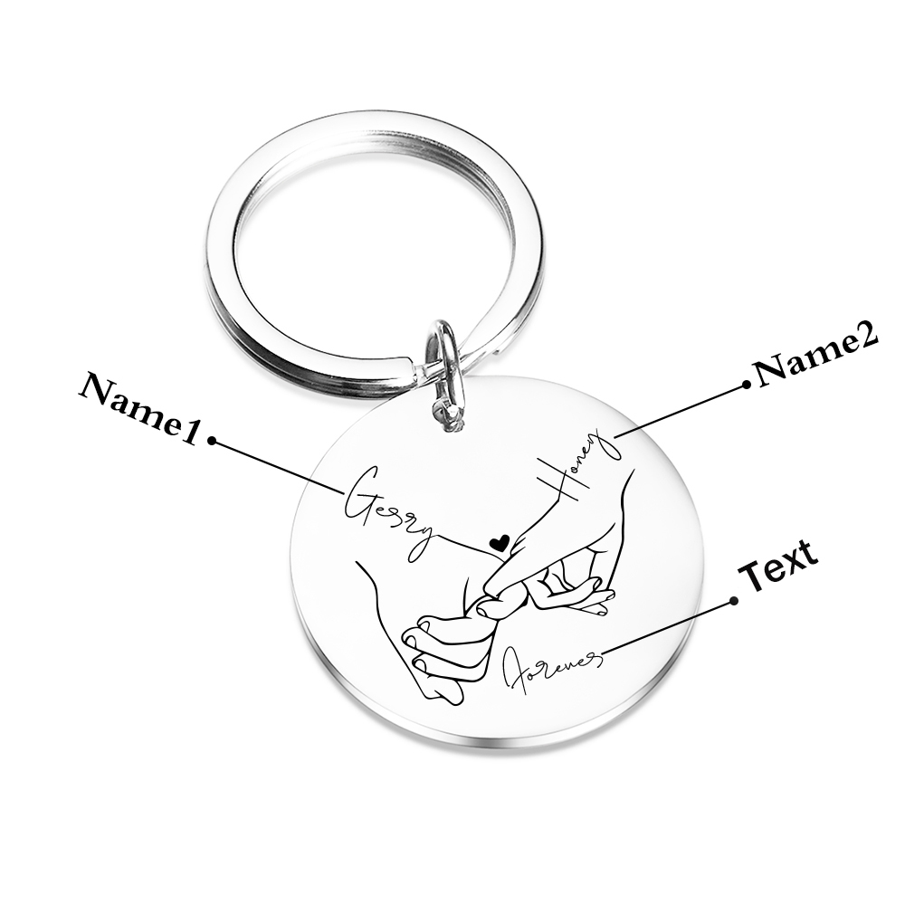 Personalised Round Couple Keychain Custom 2 Names & Text Keyring Valentine's Day Gift For Couples/Friends-Jessemade AU
