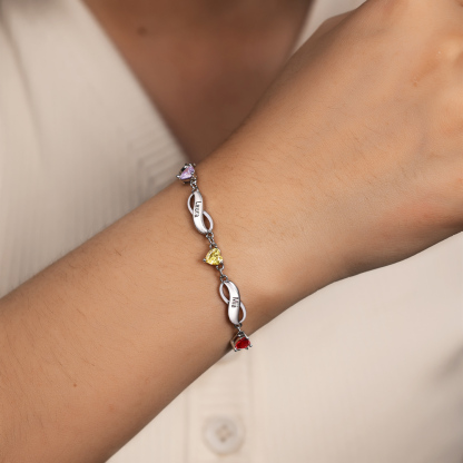 Personalised Infinity Bracelet With 5 Birthstones Engraved Names Bracelet Gift For Women-Jessemade AU