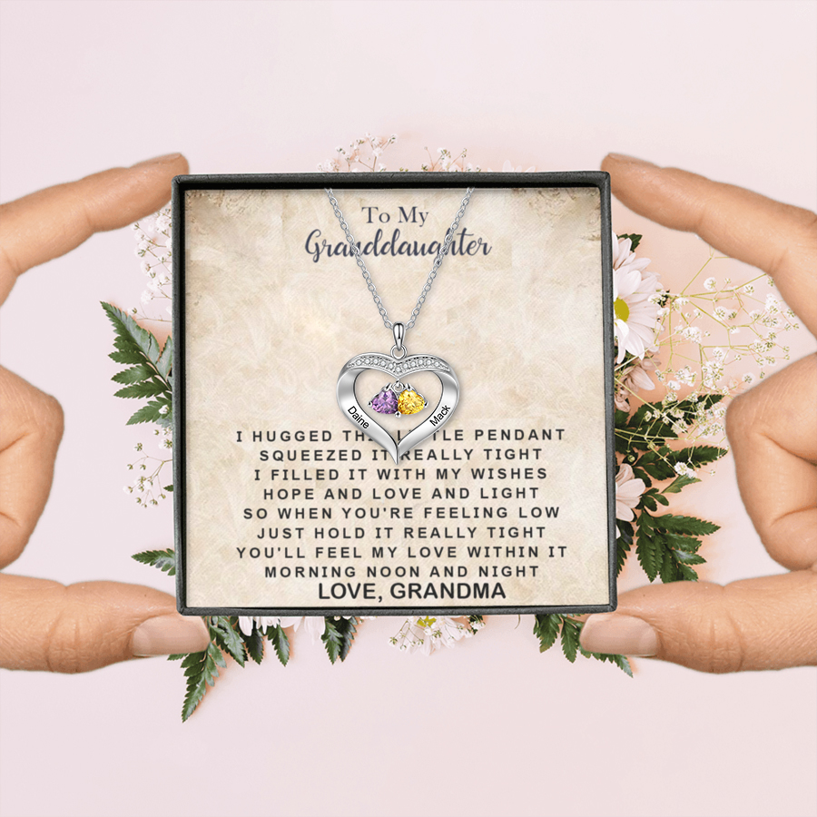 To My Granddaughter Custom Heart Necklace with Birthstones Gift-Jessemade AU