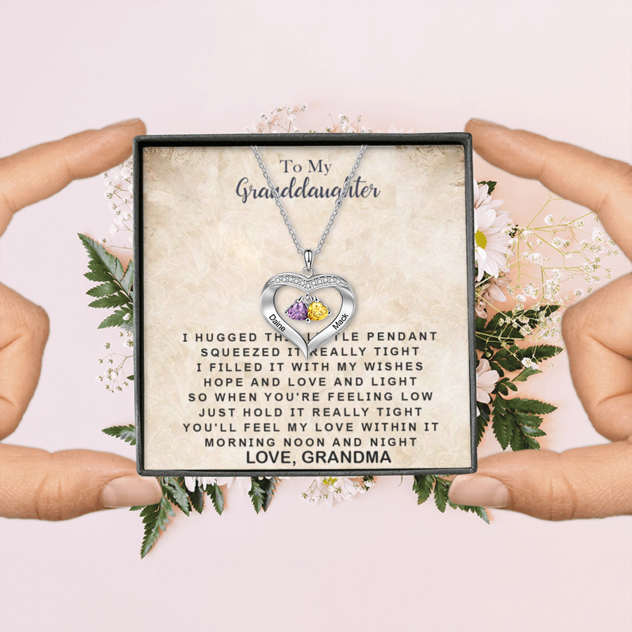 To My Granddaughter Custom Heart Necklace with Birthstones Gift-Jessemade AU