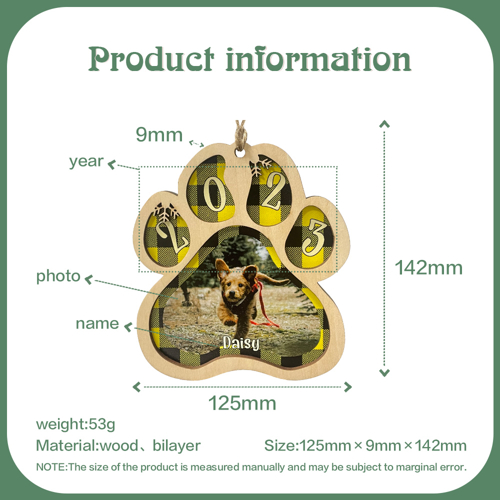 Personalised Christmas Dog Paw Ornament Custom Name & Photo & Year Christmas Gifts-Jessemade AU