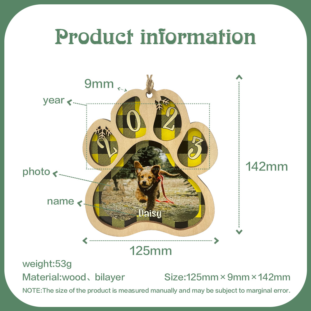 Personalised Christmas Dog Paw Ornament Custom Name & Photo & Year Christmas Gifts-Jessemade AU