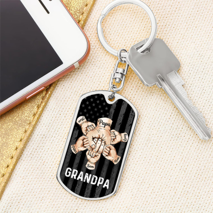 Custom Fist Bump Keychain Engrave 6 Names For Father/Grandpa-Jessemade AU