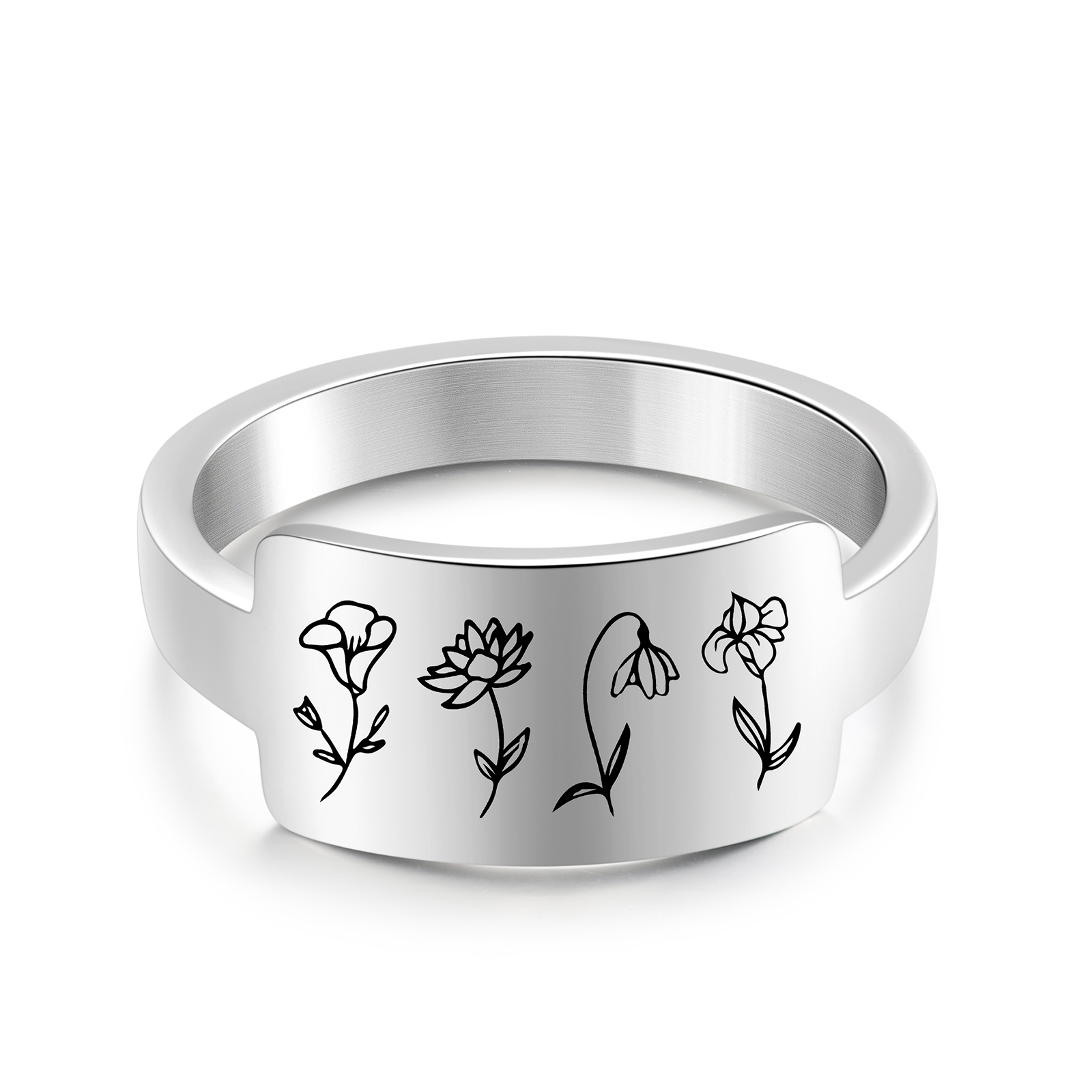 Personalised Birth Flower Ring Custom 4 Month Flowers Bar Ring Gift for Her-Jessemade AU