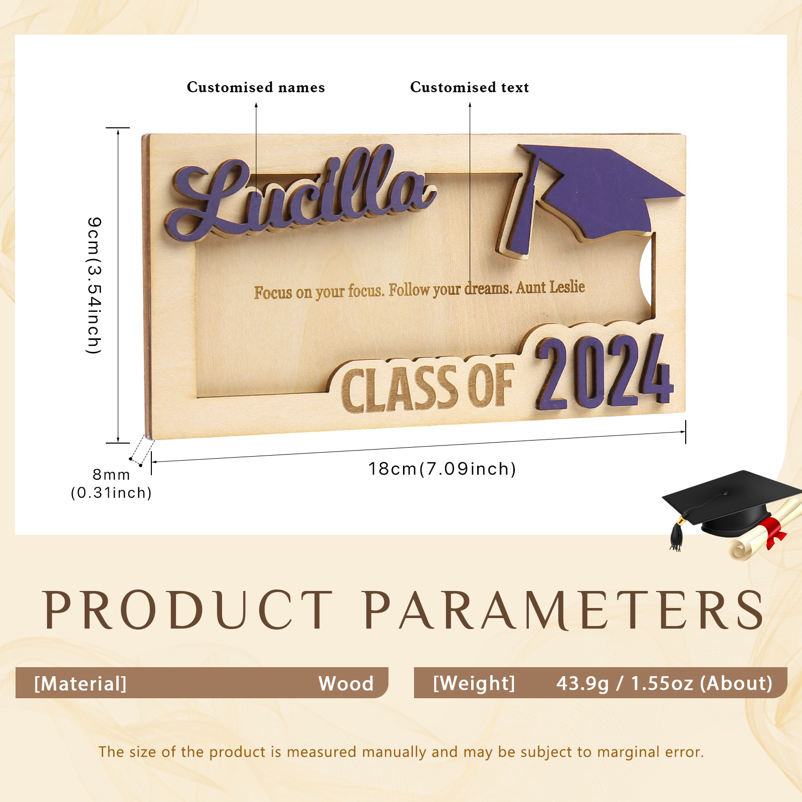 Class of 2024 Personalised Graduation Cash Clip Custom Name & Text Cash Box Creative Gifts for Her/Him-Jessemade AU