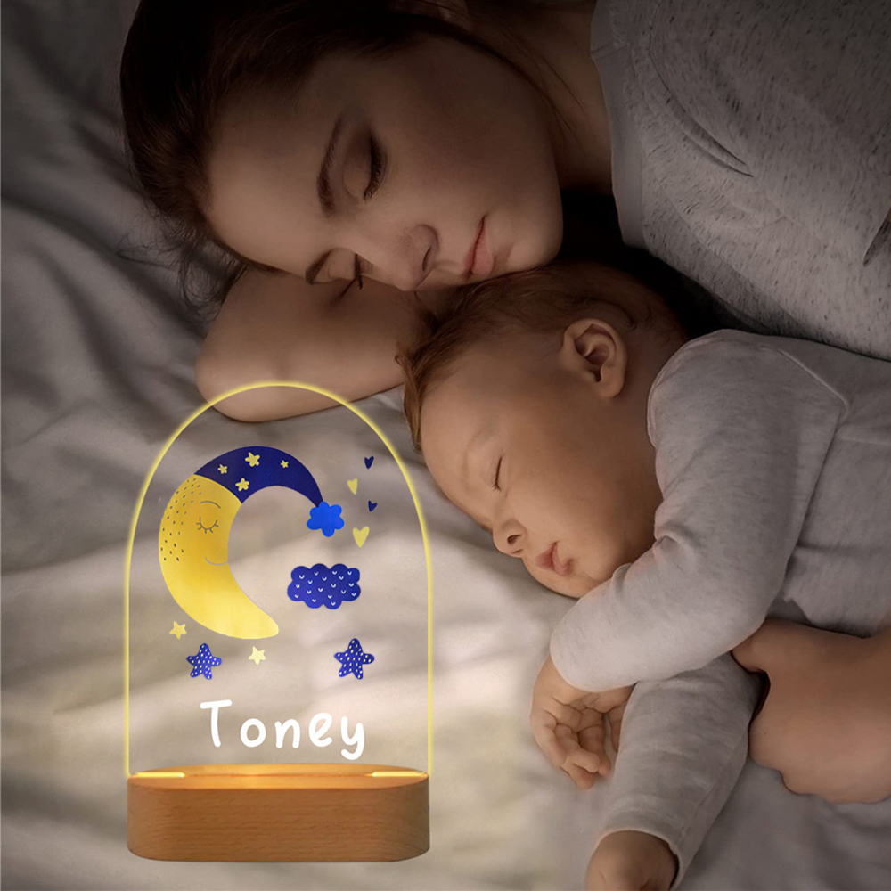 Personalised Moon Night Light Custom Name LED Lamp Baby Gift for Kids-Jessemade AU
