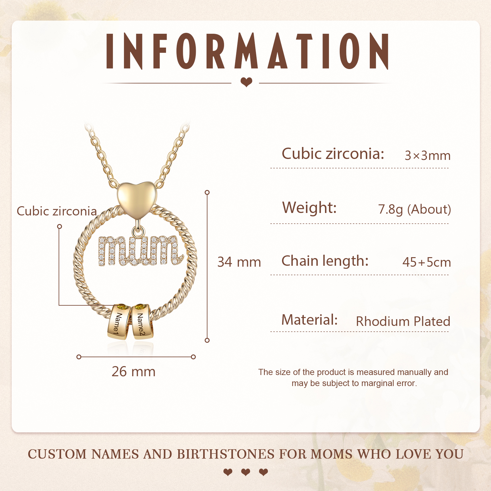 2 Names - Personalised Mum Circle Pendant Necklace Custom Names & Birthstones Necklace Gifts For Mum-Jessemade AU