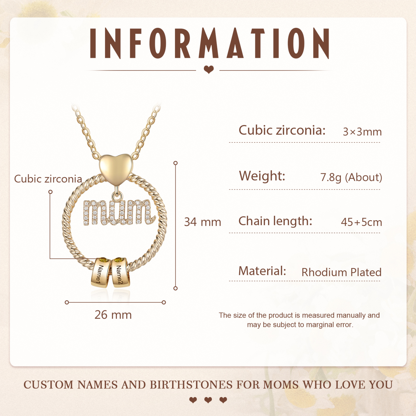 2 Names - Personalised Mum Circle Pendant Necklace Custom Names & Birthstones Necklace Gifts For Mum-Jessemade AU