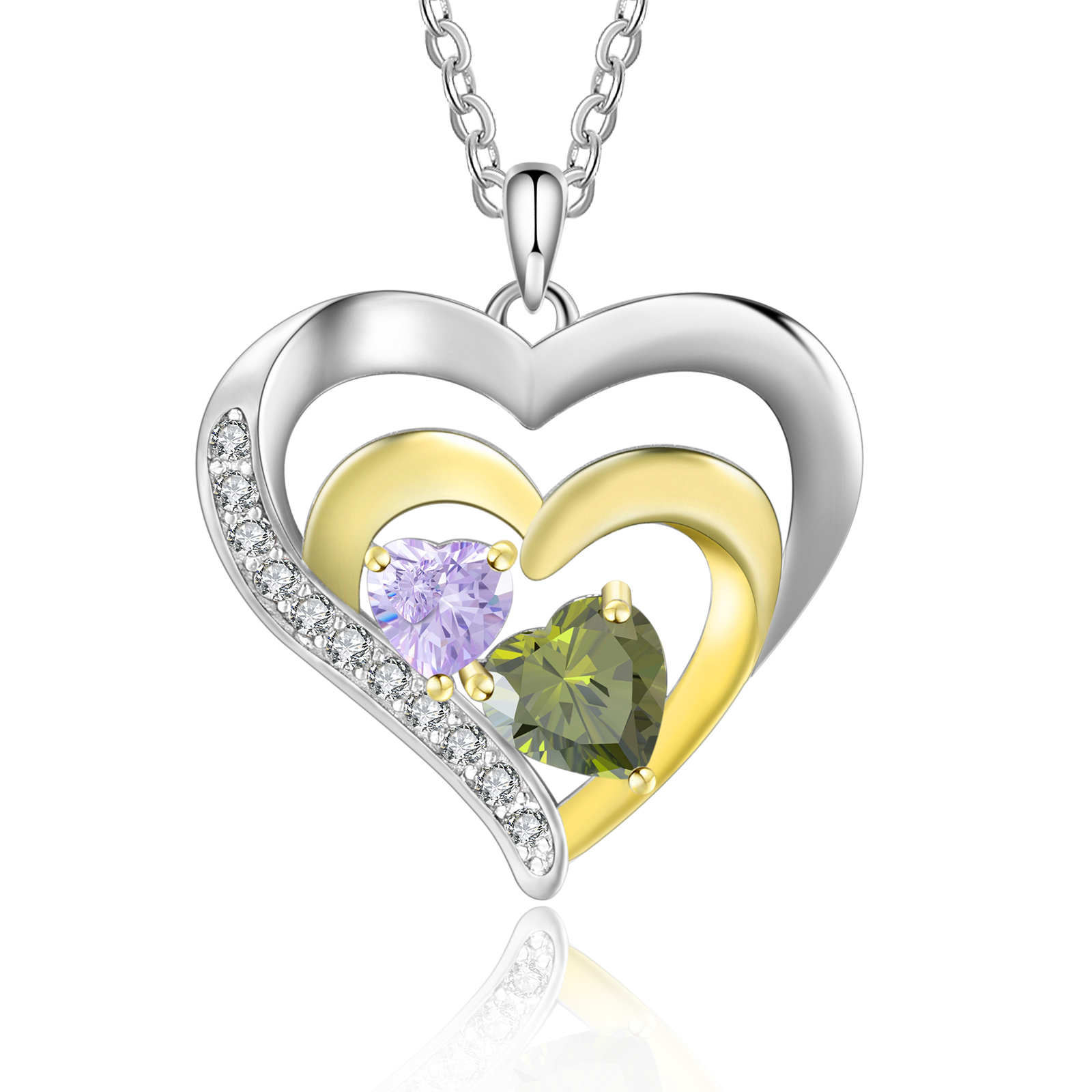 2 Names - Personalised Heart Pendant Necklace Custom Birthstones Engraved Text Necklace Gift for Her-Jessemade AU