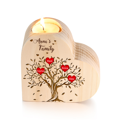 To My Family Wooden Heart Candle Holder Custom 4 Names Family Tree Candlesticks-Jessemade AU