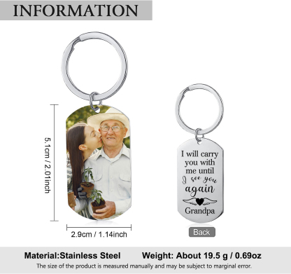 Personalised Memorial Photo Keychain Engrave 1 Name Keychain - I will carry you with me until I see you again - Loss of Loved One-Jessemade AU