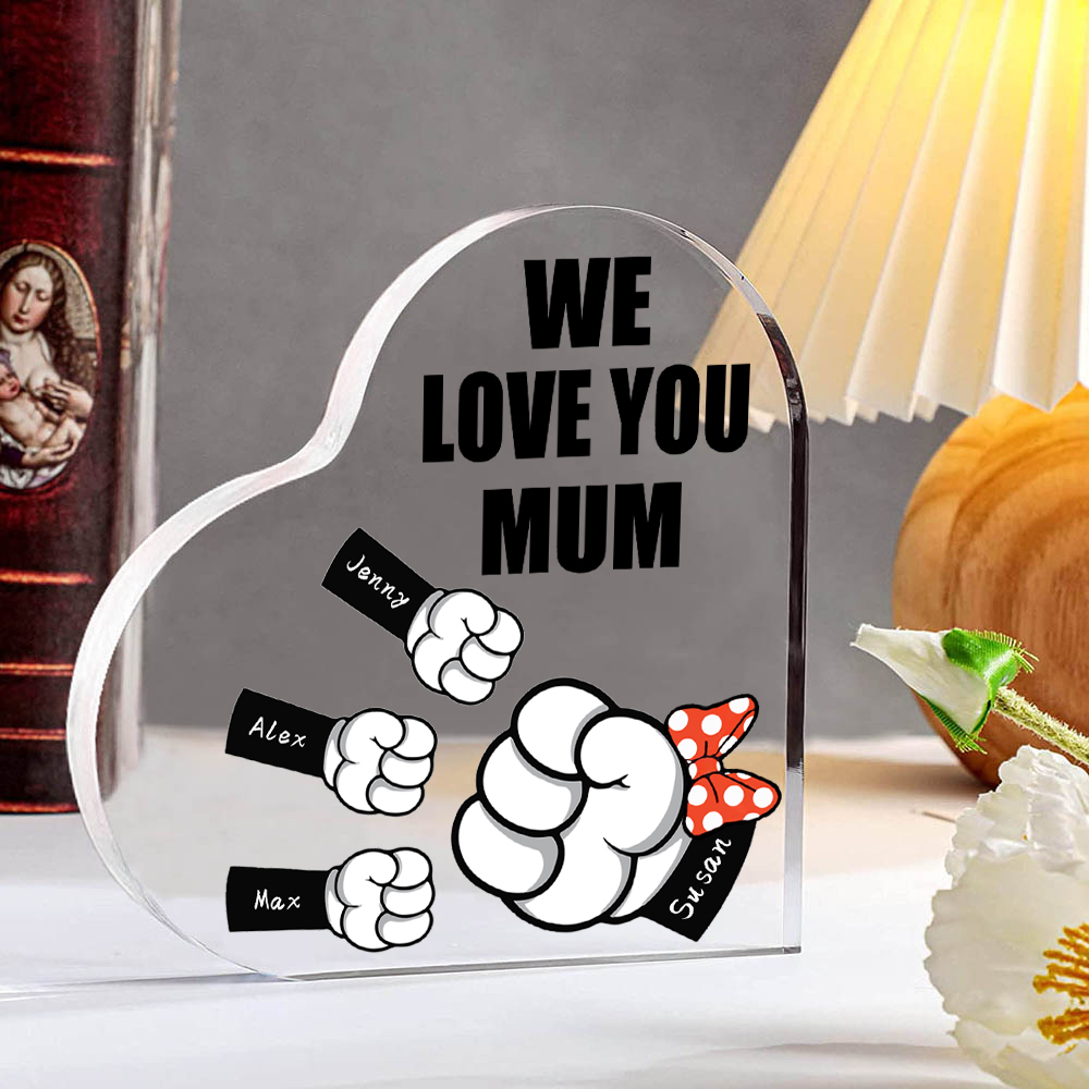 4 Names - Personalised Acrylic Heart Keepsake Custom Name & Text Fist Bump Ornaments Gifts for Family-Jessemade AU