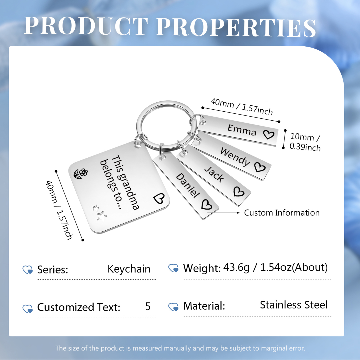 Personalised 4 Names & 1 Text Keychain Custom Family Keychain Gifts for Father/Mother/Grandma/Grandpa-Jessemade AU