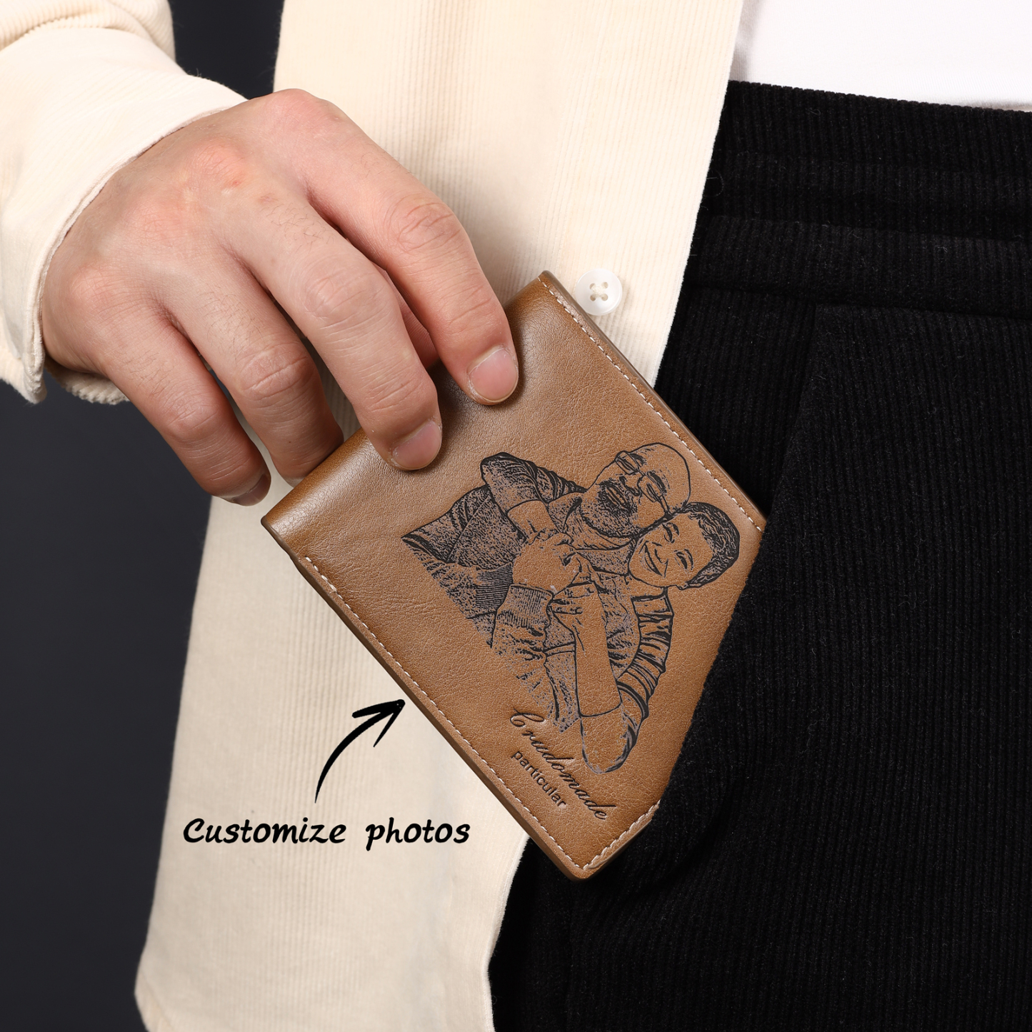 Personalised Men's Wallet Custom Photo & Text Brown Billfold Wallet Gift for Grandpa