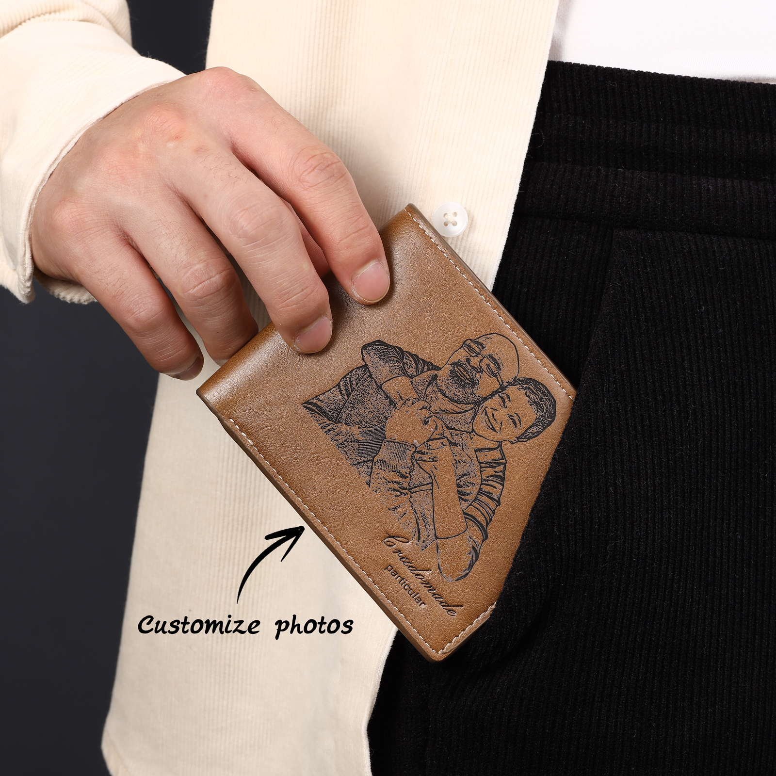 Personalised Men's Wallet Custom Photo & Text Brown Billfold Wallet Gift for Grandpa