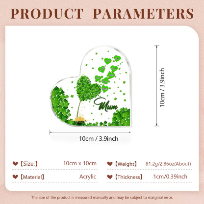 8 Names - Personalised Acrylic Heart Keepsake Custom Text Four-Leaf Clover Ornament Gift for Mother/Grandma-Jessemade AU