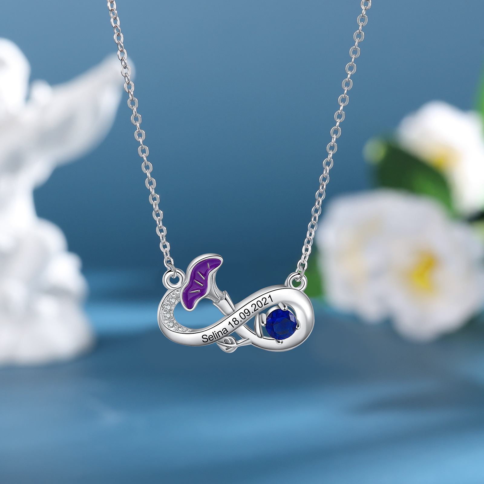 Personalised September Birthflower Necklace With Birthstone Gift For Women-Jessemade AU