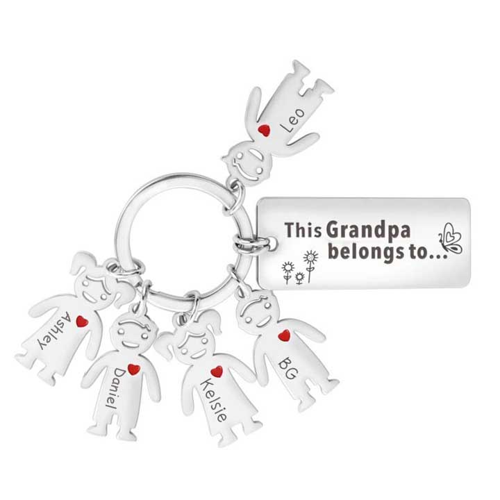 Personalised Family Keychain with 5 Kid Charms Engrave Names-Jessemade AU