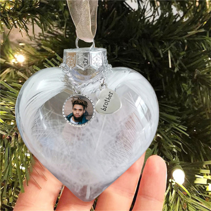 Personalised Christmas Heart Feather Ball Custom Photo Memorial Ornament-Jessemade AU