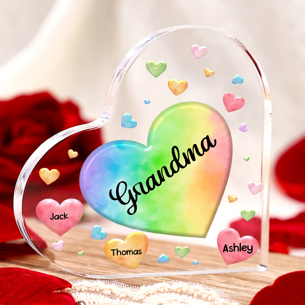 3 Names - Personalised Acrylic Heart Keepsake Custom Text Colourful Hearts Ornament Gift for Mother/Grandma-Jessemade AU