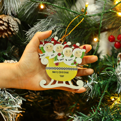 4 Names - Personalised Yellow Sleigh Family Christmas Ornament Customised Name & Text Wooden Hanging Ornaments Christmas Gift for Family-Jessemade AU