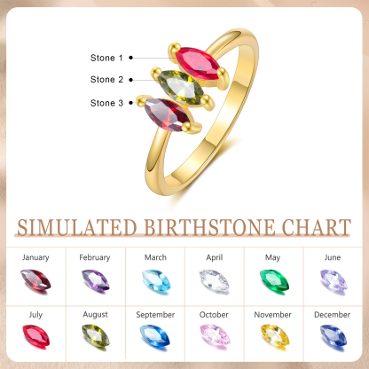 Personalised Women's Ring Custom 3 Birthstones Ring Gold Birthday Gift for Her-Jessemade AU