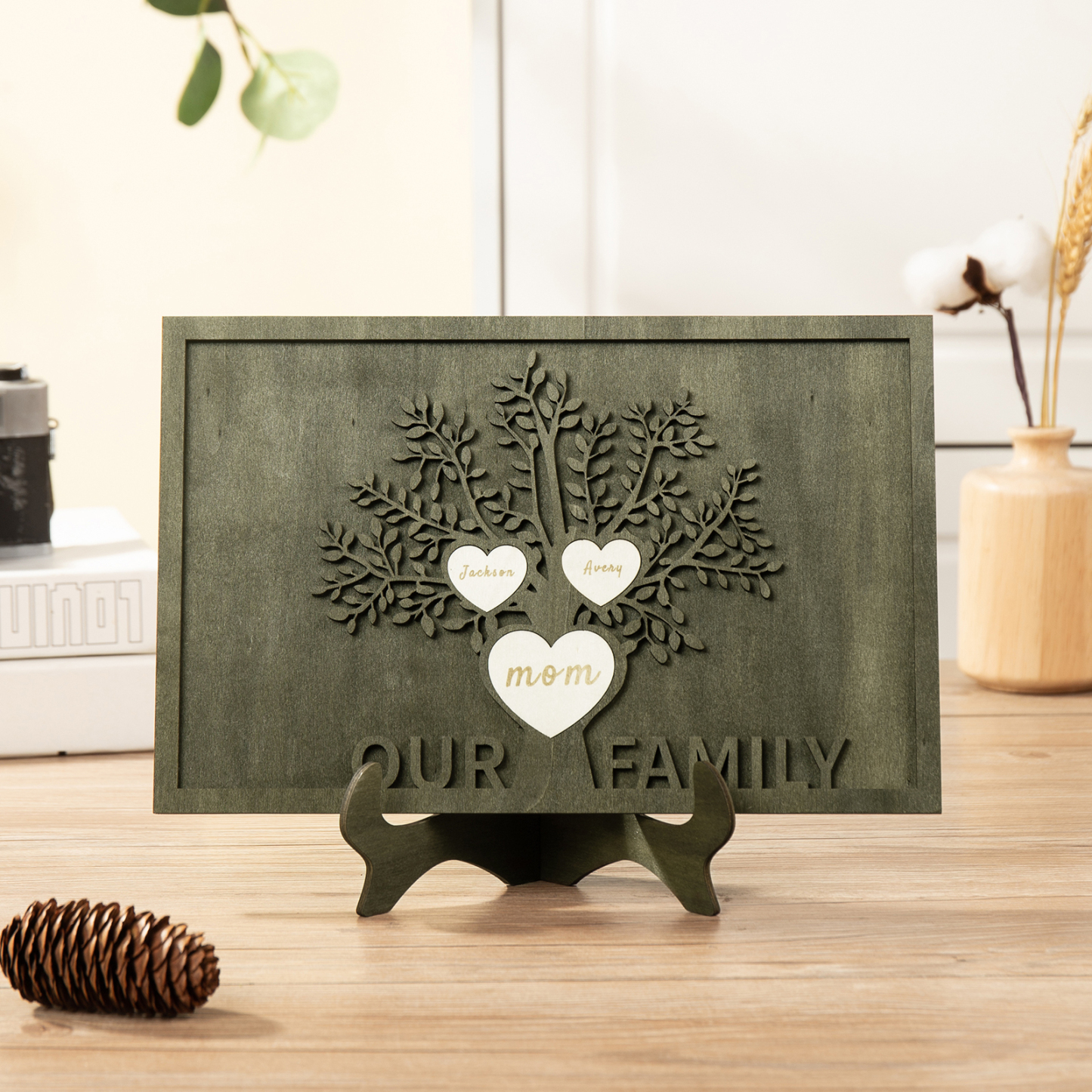 Family Tree Wood Frame Personalised Family Tree Sign Custom 3 Names Plaque-Jessemade AU