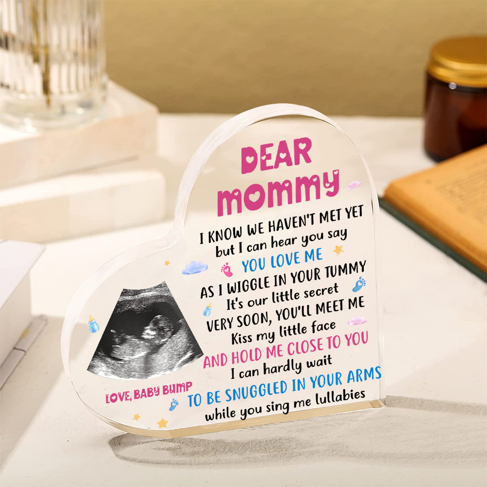 Dear Mummy/Mommy Personalised Photo Acrylic Heart Keepsake Custom Text Ornaments -  I Know We Haven't Met Yet, But I Can Hear You Say You Love Me-Jessemade AU