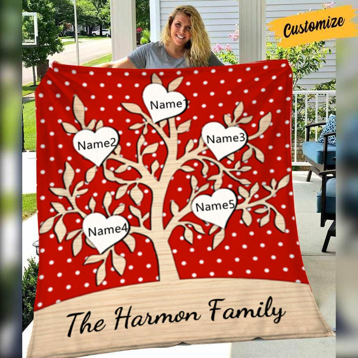 Personalised Family Tree Blanket Custom 5 Family Names Christmas Blanket