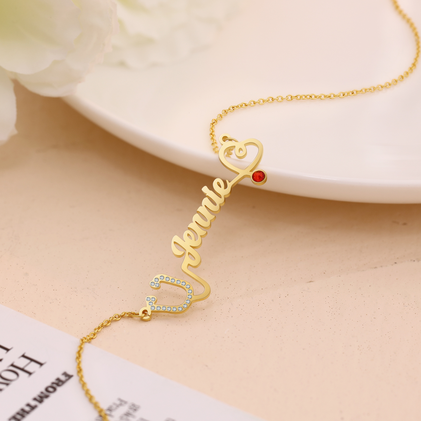 Personalised Stethoscope Necklace Custom 1 Name Necklace Gift For Women-Jessemade AU