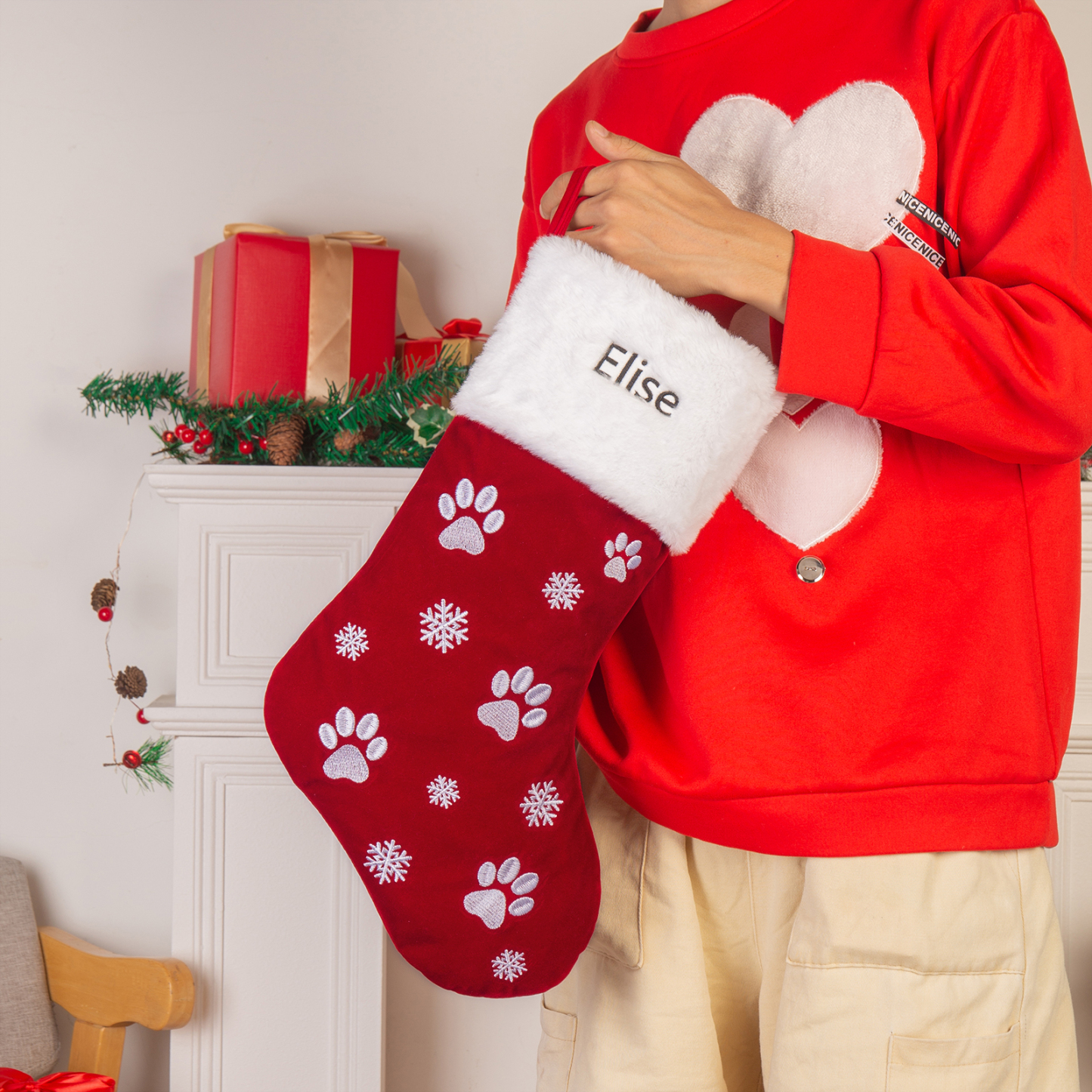 Custom 1 Name Christmas Stocking Ornament Christmas Gift Bags Personalised Gifts for Family Friends-Jessemade AU