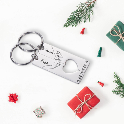 Personalised Couple Keychain Set Customised Names & Date Matching Couple Keyring Valentine's Day Gifts For Couples-Jessemade AU