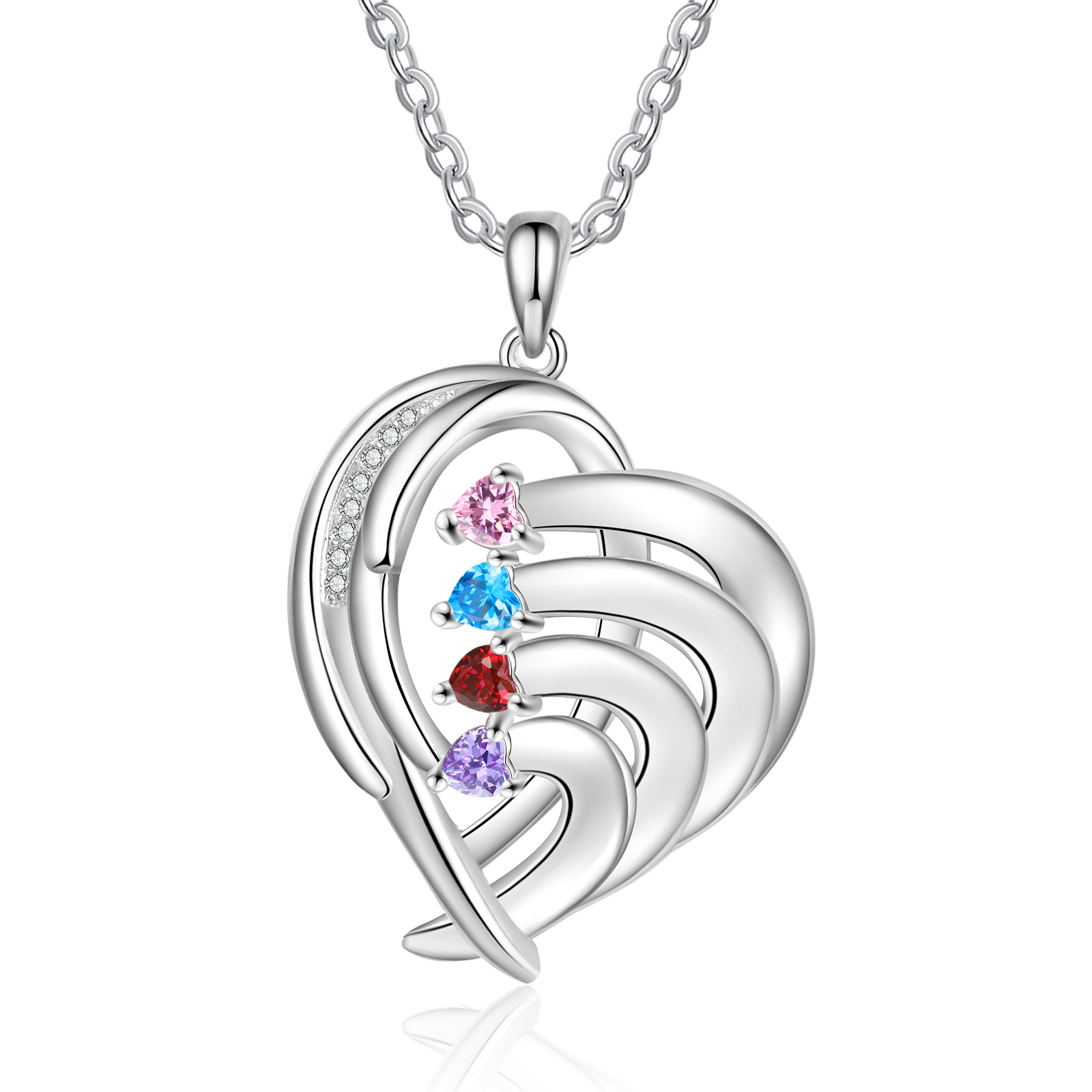 Personalised Heart Wings Necklace With 4 Birthstones Custom Names Necklace Gift For Her-Jessemade AU