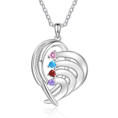 Personalised Heart Wings Necklace With 4 Birthstones Custom Names Necklace Gift For Her-Jessemade AU