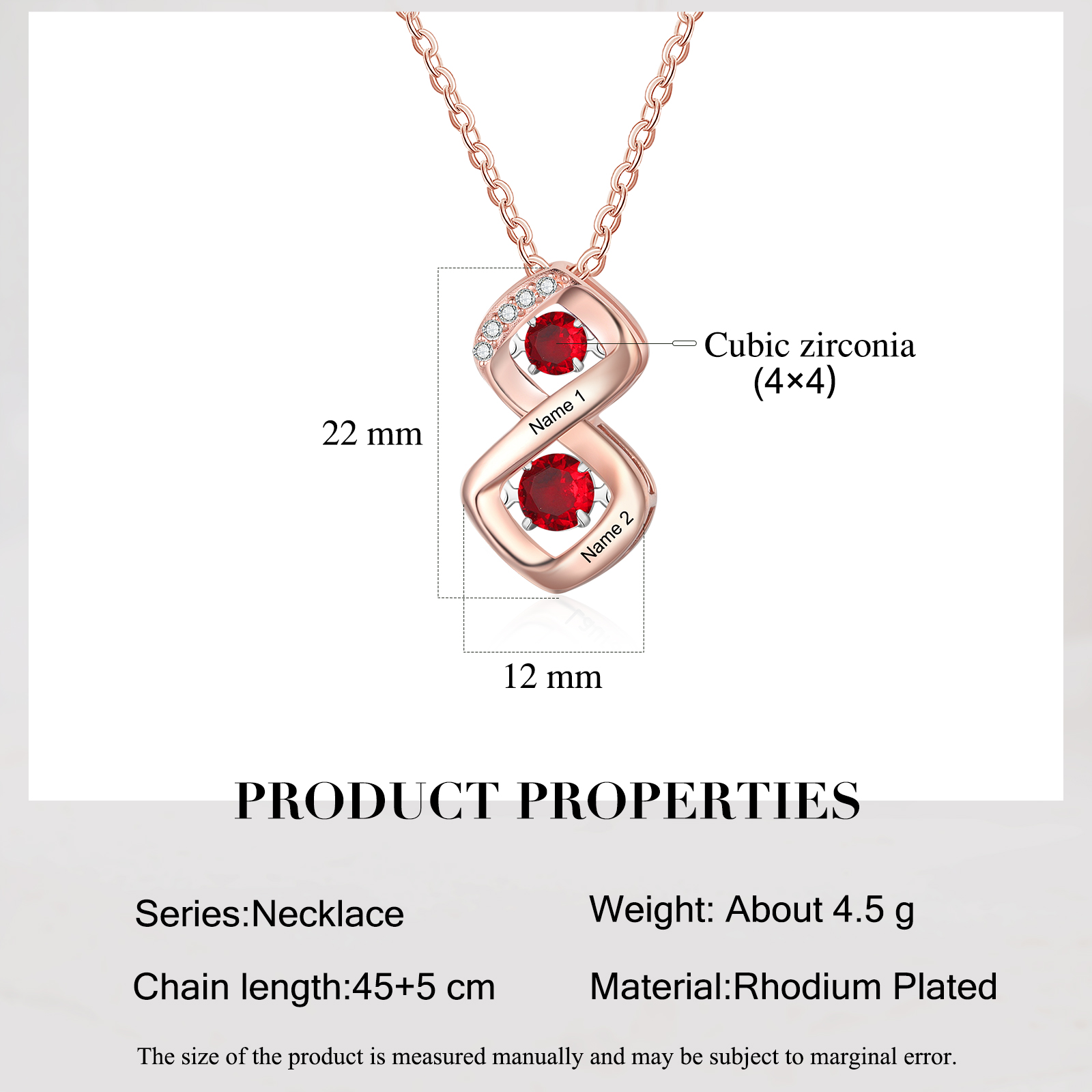 Custom Family Necklace with 2 Birthstones Engraving Names Dancing Stone Necklace-Jessemade AU