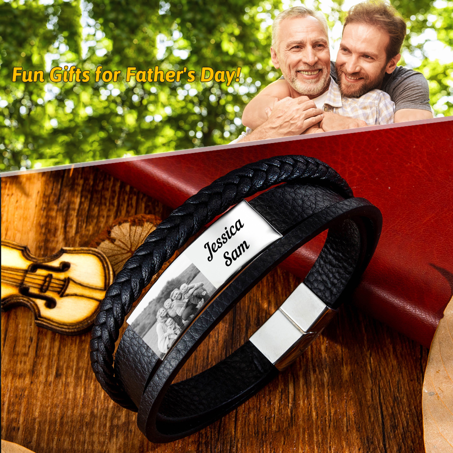 Personalised Photo Bracelet Custom Leather Men's Bracelet Bangle Gifts For Him-Jessemade AU
