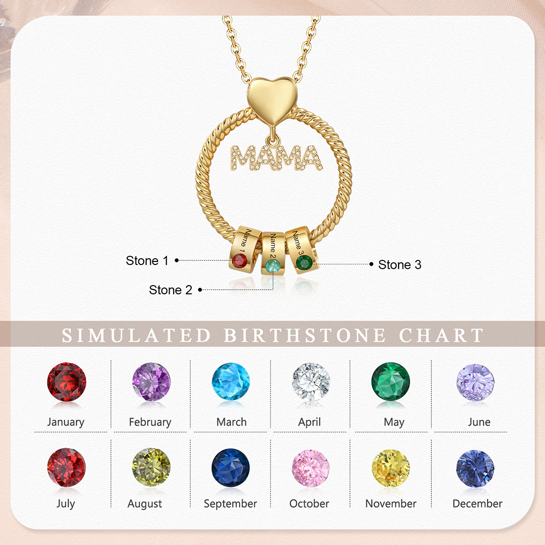3 Names - Personalised Mama Circle Pendant Necklace Custom Names & Birthstones Necklace Mother's Day Gifts-Jessemade AU