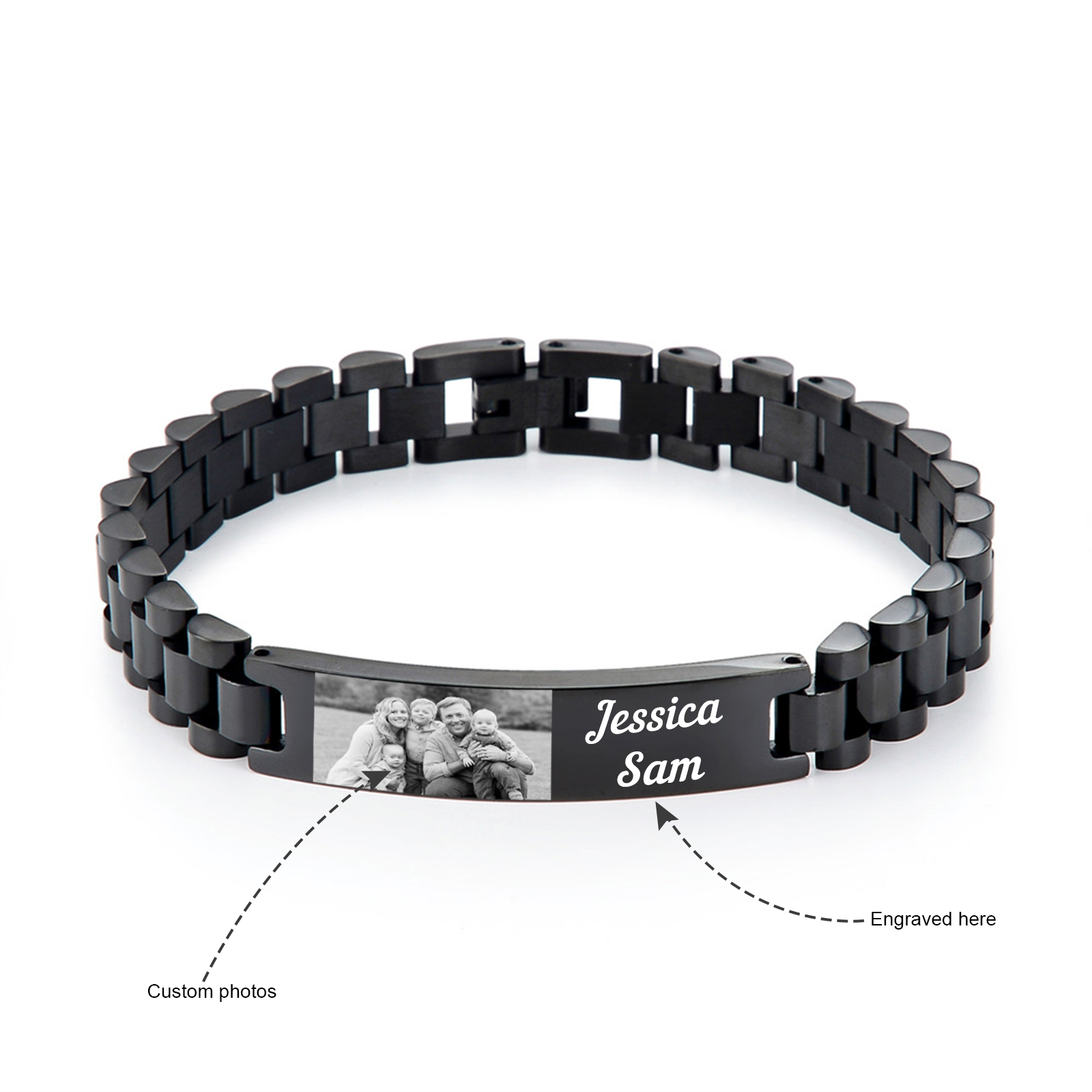 Personalised Photo Bracelet Custom Initial ID Bar Men's Bracelet Bangle Gifts For Him-Jessemade AU