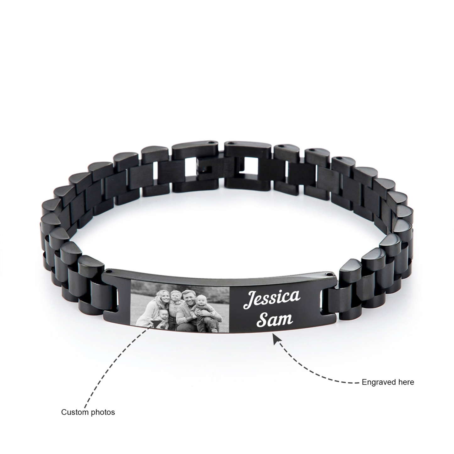 Personalised Photo Bracelet Custom Initial ID Bar Men's Bracelet Bangle Gifts For Him-Jessemade AU