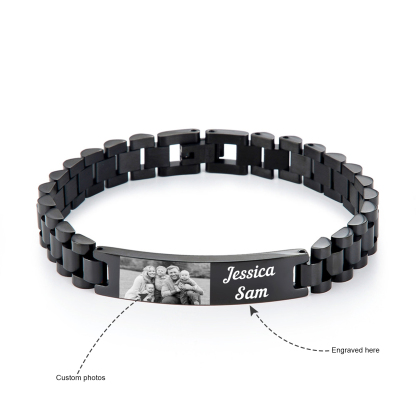 Personalised Photo Bracelet Custom Initial ID Bar Men's Bracelet Bangle Gifts For Him-Jessemade AU