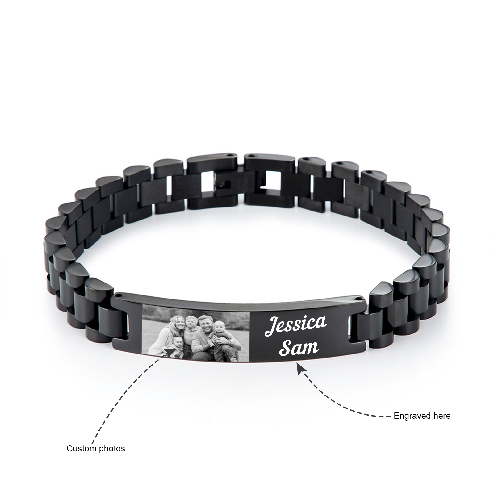Personalised Photo Bracelet Custom Initial ID Bar Men's Bracelet Bangle Gifts For Him-Jessemade AU