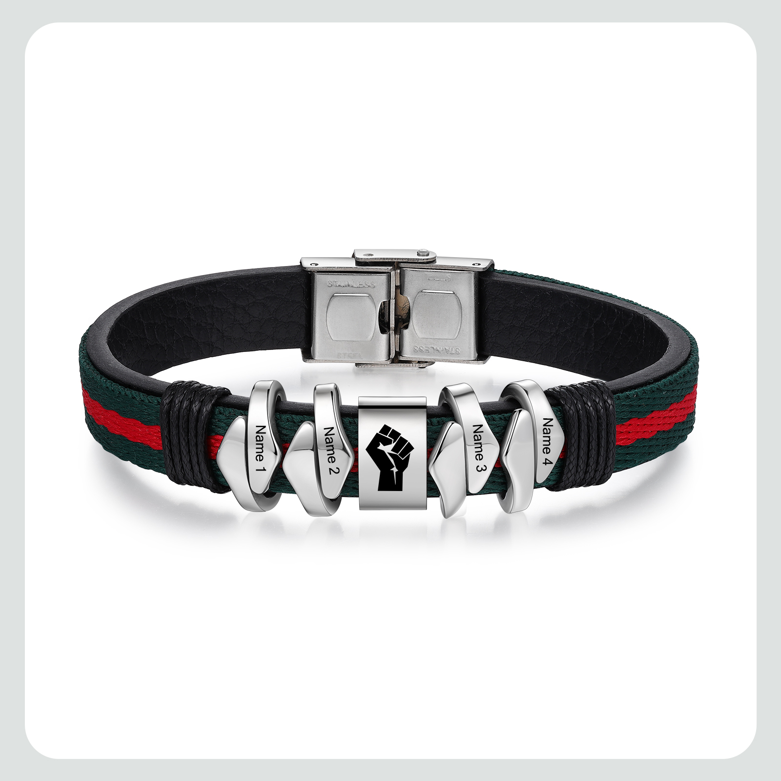 Personalised Leather Bracelet Custom 4 Names Mens Bracelet Silver and Gold-Jessemade AU