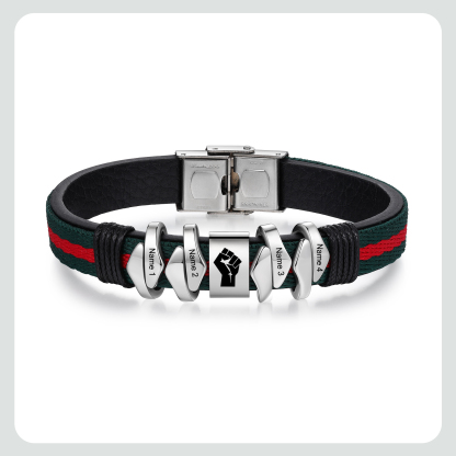 Personalised Leather Bracelet Custom 4 Names Mens Bracelet Silver and Gold-Jessemade AU