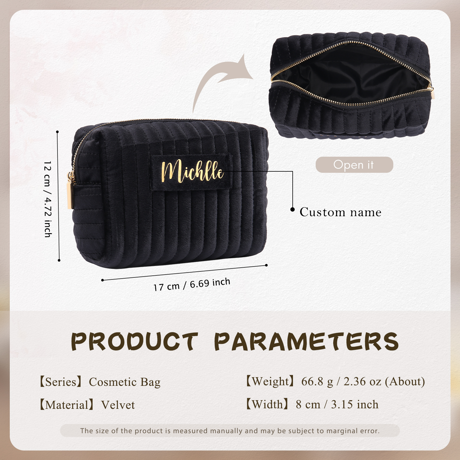 Personalised Name Cosmetic Bag Zipper Makeup Bag Jewelry Storage Bag Gifts for Her-Jessemade AU