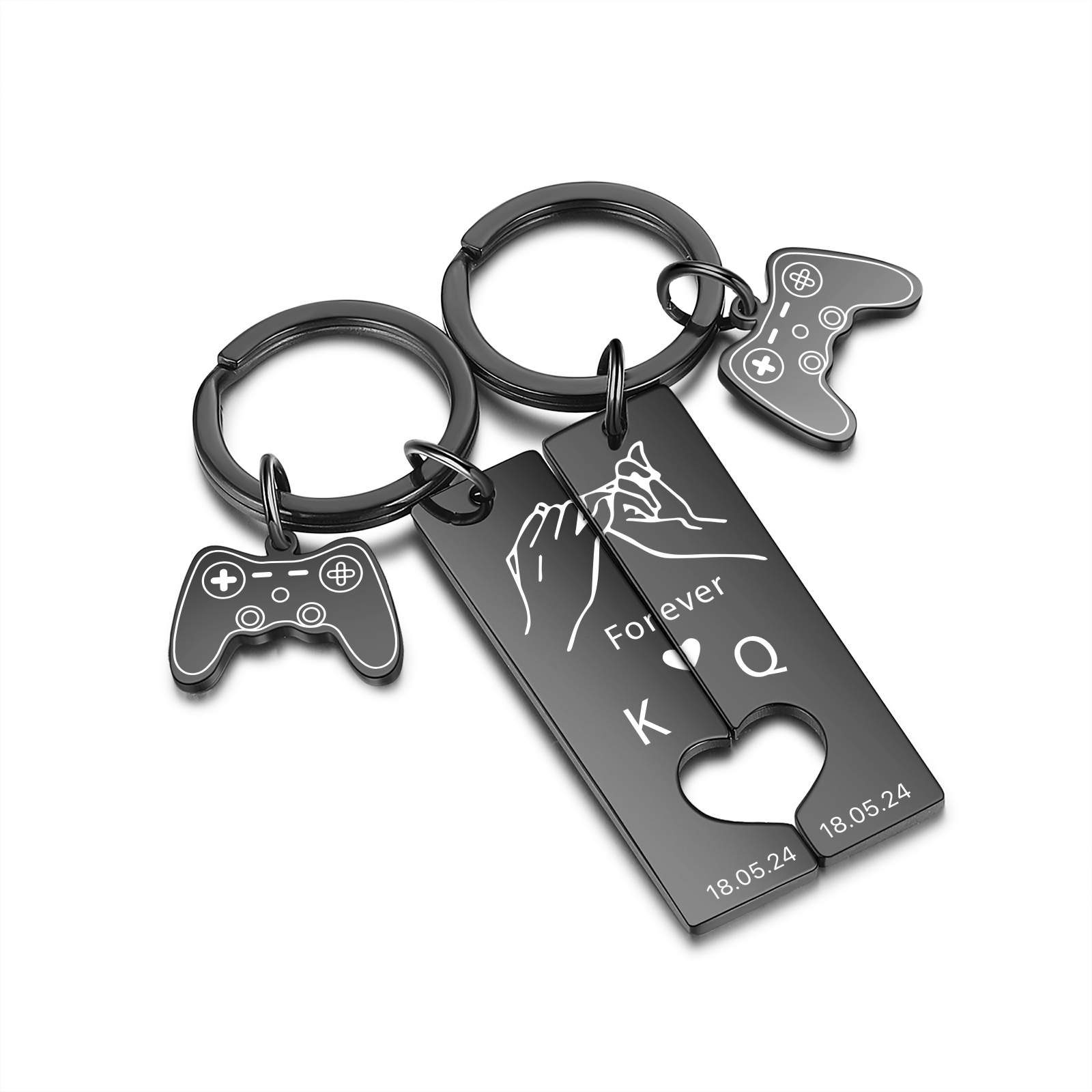 Personalised Couple Keychain Pinky Swear Custom Text & 2 Letters & Date Keyring Game Console Valentine's Day Gift for Him/Her-Jessemade AU