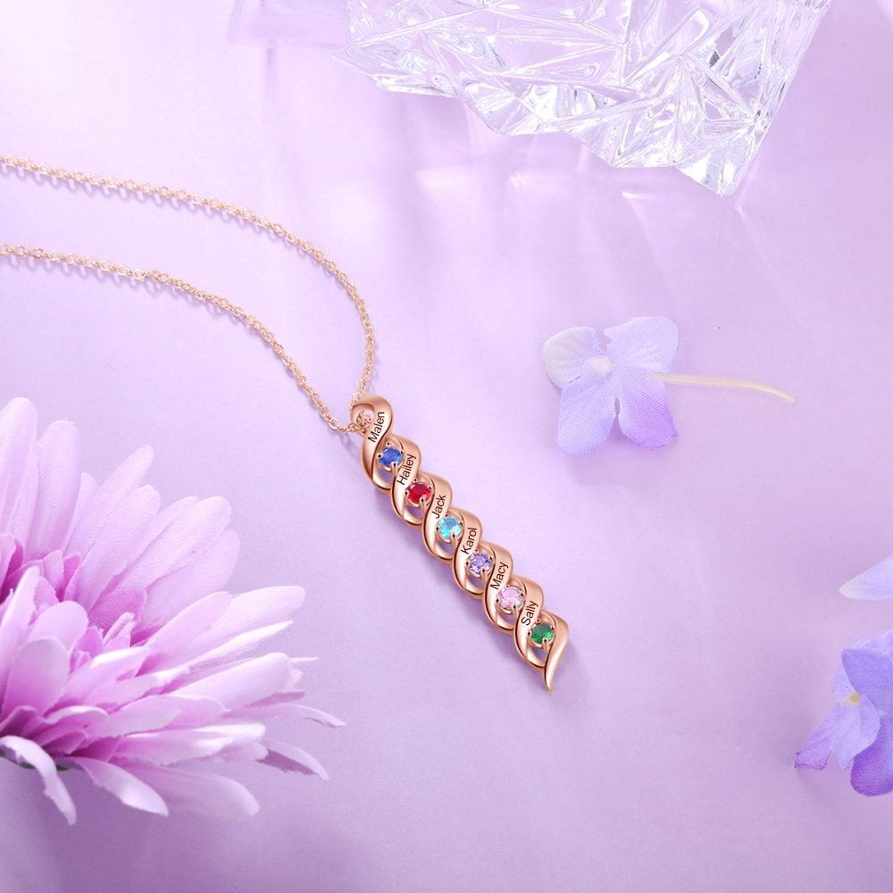 Customised Necklace Cascading Pendant with 6 Birthstones Engraving 6 Names Gifts for Her-Jessemade AU