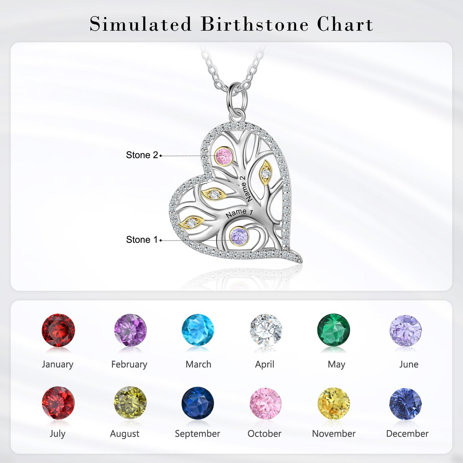Personalised Family Tree Necklace With 2 Birthstones Custom Names Best Gift For Mother-Jessemade AU