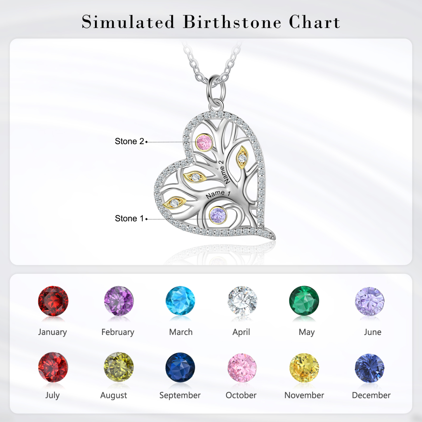 Personalised Family Tree Necklace With 2 Birthstones Custom Names Best Gift For Mother-Jessemade AU