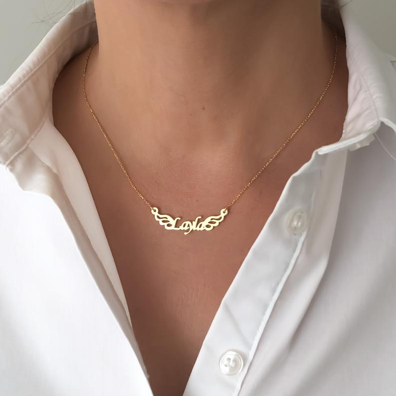 Personalised Wings Necklace Custom 1 Name Necklace Gift For Her-Jessemade AU